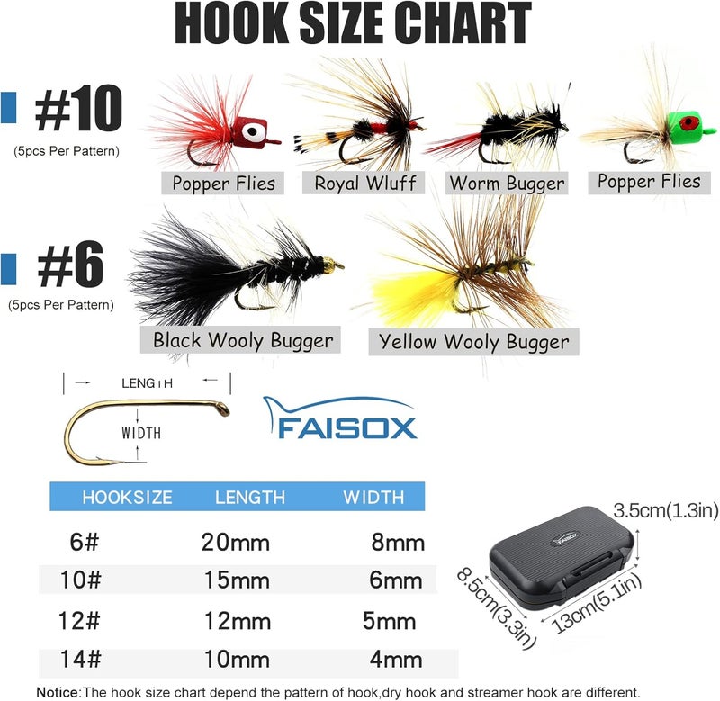 FAISOX Fly Fishing Flies Assortment Kit Dry Wet Nyphms Tenkara Popper Streamer Woolly Bugger for Trout Bass Salmon Steelhead with Fly Box - Image 4